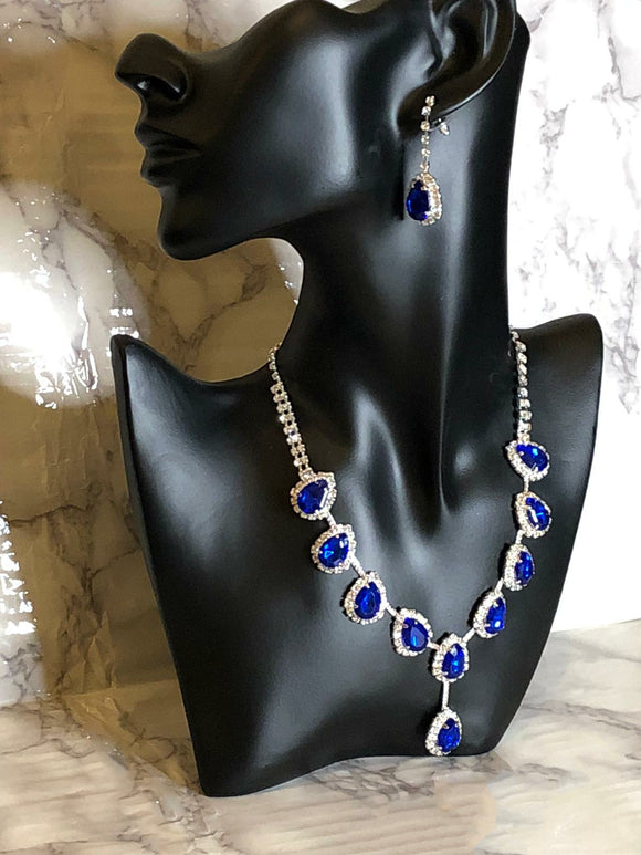 Crystal drop jewellery set (Royal blue)