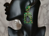 Green Square Crystal drop earrings