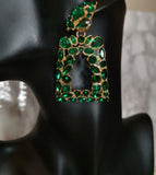 Green Square Crystal drop earrings