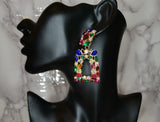 Multi Colored Square Crystal drop earrings
