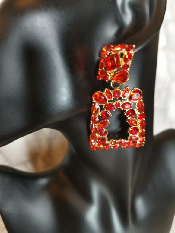 Red Square Crystal drop earrings