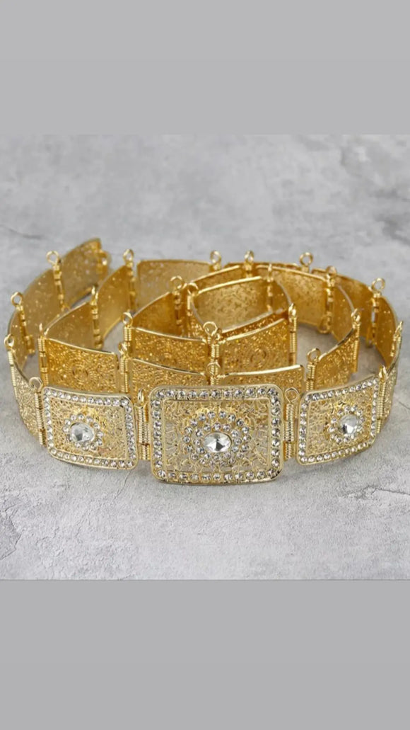 Gold/crystal square bridal belt