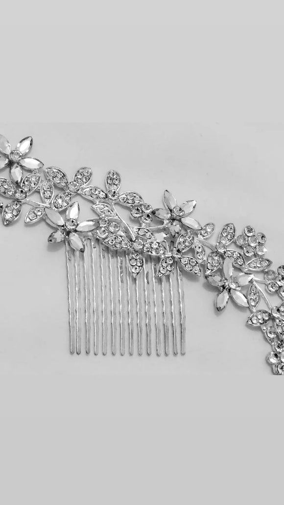 Bridal floral hair piece  (crystal/silver)